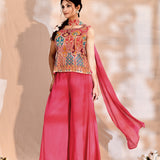 Bright Pink Tissue Silk Floral Indo-Western Set
