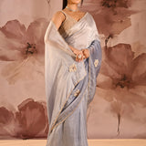 Misty Sapphire Embroidered Silk Blend Saree