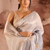 Misty Sapphire Embroidered Silk Blend Saree