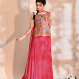 Bright Pink Tissue Silk Floral Indo-Western Set