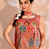 Bright Pink Tissue Silk Floral Indo-Western Set