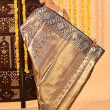 Navy Blue Floral Kanjivaram Tissue Saree