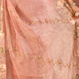 Rose Quartz Floral Embroidery Tissue Saree