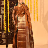 Bronze Gold Textured Butti And Checks Kanjivaram Tissue Saree
