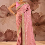 Blush Pink With Gold Zari Butti Embroidery Tissue Saree