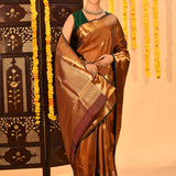 Bronze Gold Textured Butti And Checks Kanjivaram Tissue Saree