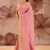 Blush Pink With Gold Zari Butti Embroidery Tissue Saree