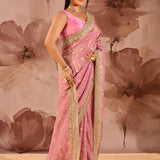 Blush Pink With Gold Zari Butti Embroidery Tissue Saree