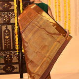 Bronze Gold Textured Butti And Checks Kanjivaram Tissue Saree