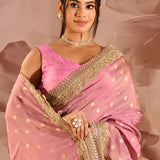 Blush Pink With Gold Zari Butti Embroidery Tissue Saree