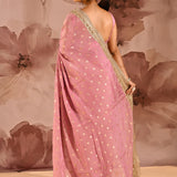 Blush Pink With Gold Zari Butti Embroidery Tissue Saree