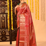 Copper Red Brocade Kanjivaram Silk Saree