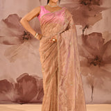 Mocha Bronze Floral Jaal Tissue Embroidery Saree