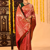 Copper Red Brocade Kanjivaram Silk Saree