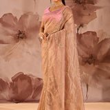 Mocha Bronze Floral Jaal Tissue Embroidery Saree