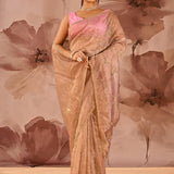Mocha Bronze Floral Jaal Tissue Embroidery Saree
