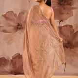Mocha Bronze Floral Jaal Tissue Embroidery Saree