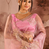 Blush Orchid Floral Organza Saree