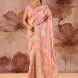 Powder Pink Elephant Motifs Embroidery Saree