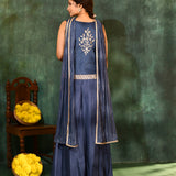 Dark Blue Tissue Silk Indo-Western Set