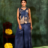Dark Blue Tissue Silk Indo-Western Set