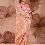 Powder Pink Elephant Motifs Embroidery Saree