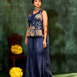Dark Blue Tissue Silk Indo-Western Set