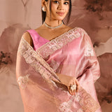 Powder Pink Elephant Motifs Embroidery Saree