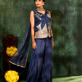 Dark Blue Tissue Silk Indo-Western Set