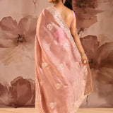 Powder Pink Elephant Motifs Embroidery Saree