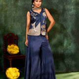 Dark Blue Tissue Silk Indo-Western Set