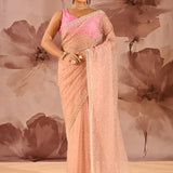 Apricot Mist Floral Jaal Organza Embrodiery Saree