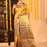 Mustard Yellow Tissue Kanjivaram Silk Saree