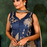 Dark Blue Tissue Silk Indo-Western Set