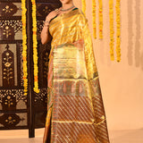 Mustard Yellow Tissue Kanjivaram Silk Saree