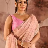 Apricot Mist Floral Jaal Organza Embrodiery Saree