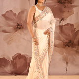 Moonlit Ivory Meenakari Floral Silk Blend Embroidery Saree