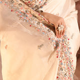 Moonlit Ivory Meenakari Floral Silk Blend Embroidery Saree