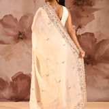 Moonlit Ivory Meenakari Floral Silk Blend Embroidery Saree