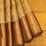 Cream Gold And Copper Brown Gold Zari Medallion Pure Silk Kanjivaram Saree With Mustard Gold Pallu