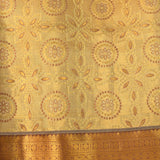 Cream Gold And Copper Brown Gold Zari Medallion Pure Silk Kanjivaram Saree With Mustard Gold Pallu