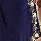 Royal Navy Blue Floral Designer Silk Saree