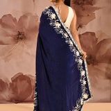 Royal Navy Blue Floral Designer Silk Saree