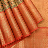 Opulent Gold & Coral Peacock Motif Kanjivaram Silk Saree