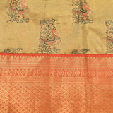 Opulent Gold & Coral Peacock Motif Kanjivaram Silk Saree