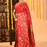 Crimson Red With All Over Bird Motif Kanjivaram Silk Saree