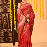 Crimson Red With All Over Bird Motif Kanjivaram Silk Saree