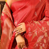 Crimson Red With All Over Bird Motif Kanjivaram Silk Saree