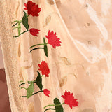 Pearl White Floral Border Designer Embroidery Tissue Saree