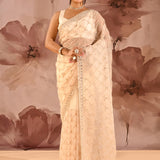 Ivory Blossom Floral Jaal Organza Saree